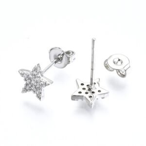 Par de aritos estrellas aros plateados con microcircones