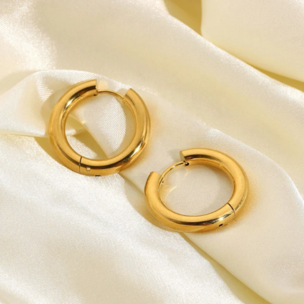 Par de aros argollitas de acero dorado 16mm