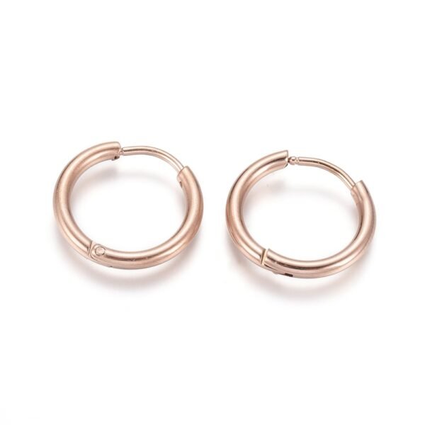 Par de aros argollitas de acero rosado gold rose 16mm - Imagen 2