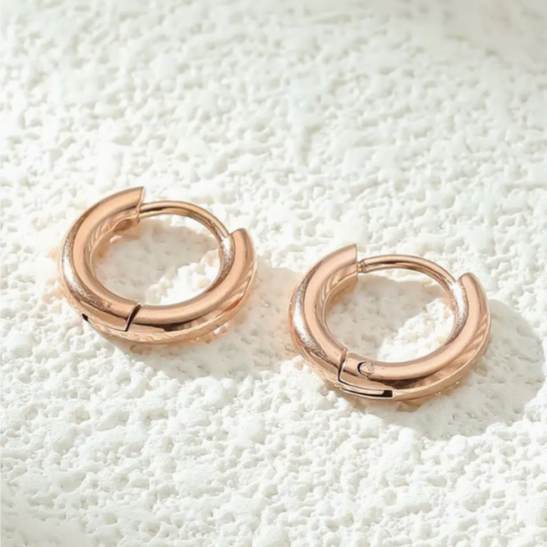 Par de aros argollitas de acero rosado gold rose 16mm