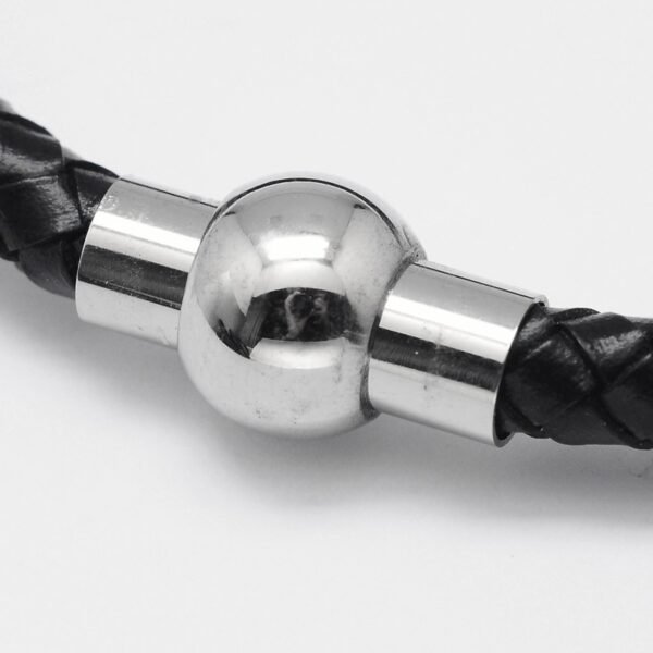 Pulsera de cuero trenzado con cierre de acero inoxidable - Imagen 3