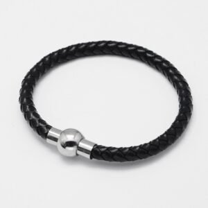 Pulsera de cuero trenzado con cierre de acero inoxidable