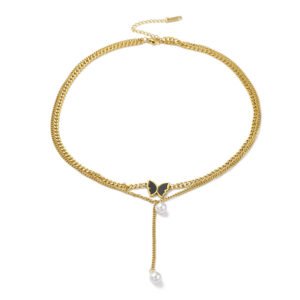 Collar doble mariposa acero dorado