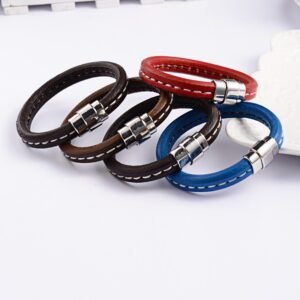 Pulsera cuero con cierre de acero (variedad de colores)