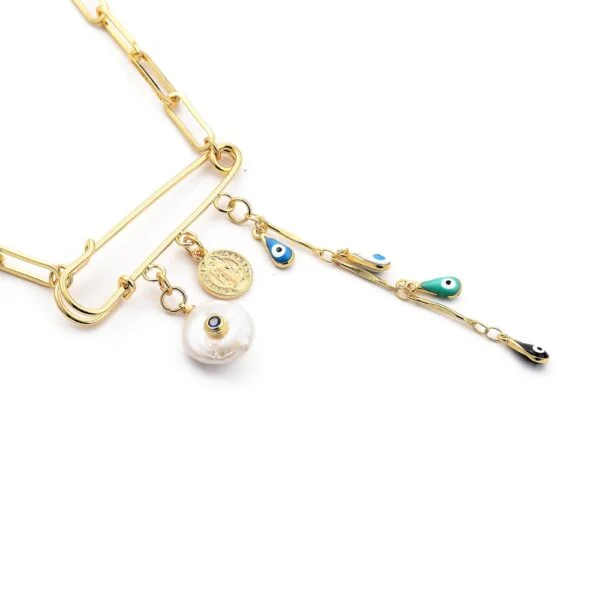Collar dorado alfiler con colgantes