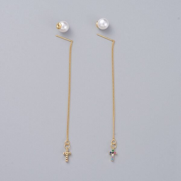 Par de aros perlitas y cruces con microcircones - Imagen 2