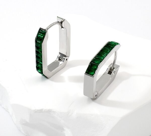 Par de aros circones verdes plateado