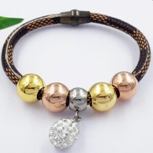 Pulsera de cuero con bolitas 12mm