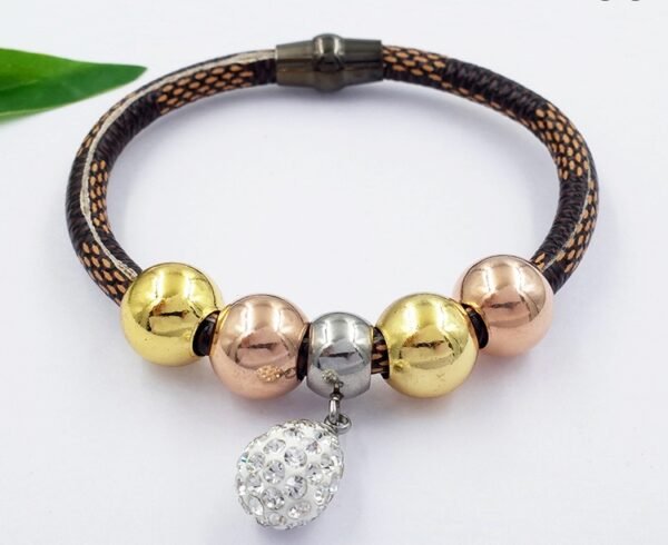 Pulsera de cuero con bolitas 12mm