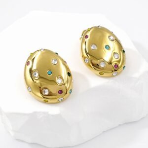 Aros ovales golden circonitas de colores