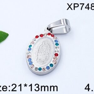 Dije plateado virgen con circones de colores
