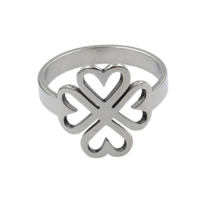 Anillo plateado trébol corazones (talle 6)
