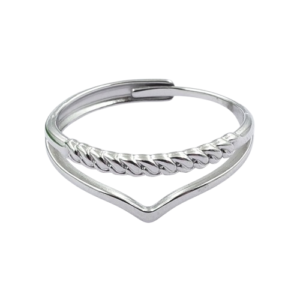 Anillo plateado forma V