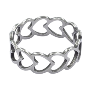 Anillo plateado corazones (talle 6)