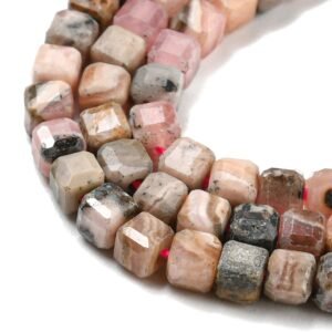 Tira piedra natural rodonita rosa con negro cúbica
