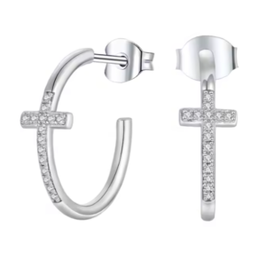 Aros cruces plata 925 con zircones transparentes