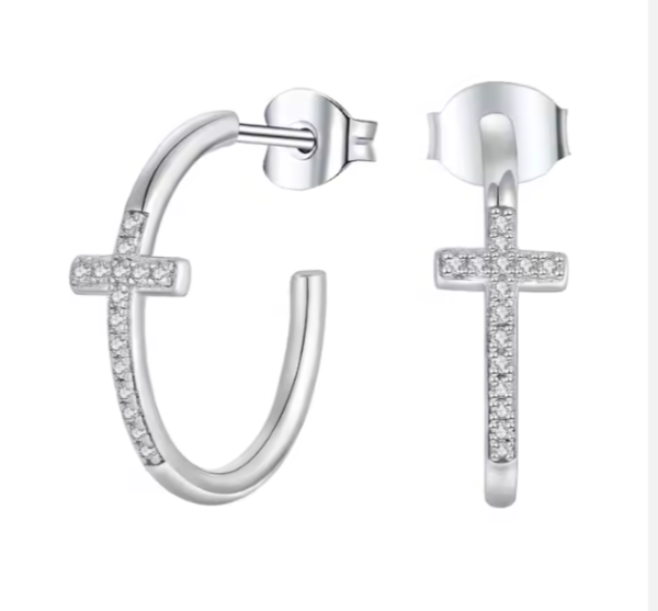Aros cruces plata 925 con zircones transparentes