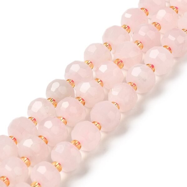 Tira piedra natural cuarzo rosa rondelle - Imagen 2